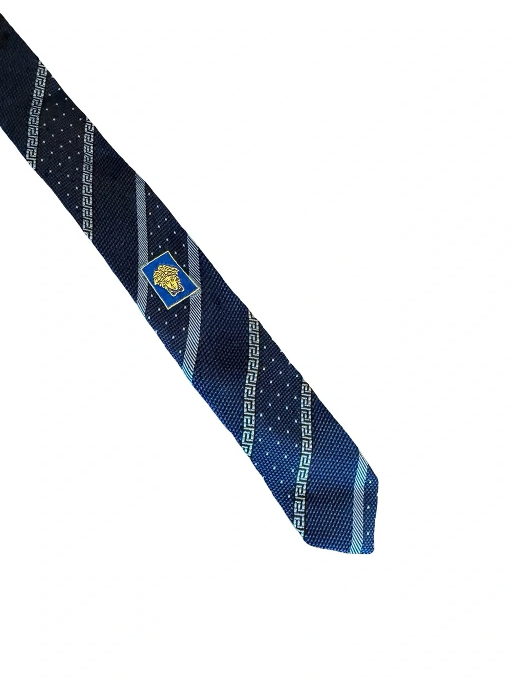 Versace 100% Silk Blue Stripe Print Neck Tie Luxury Designer Work Office